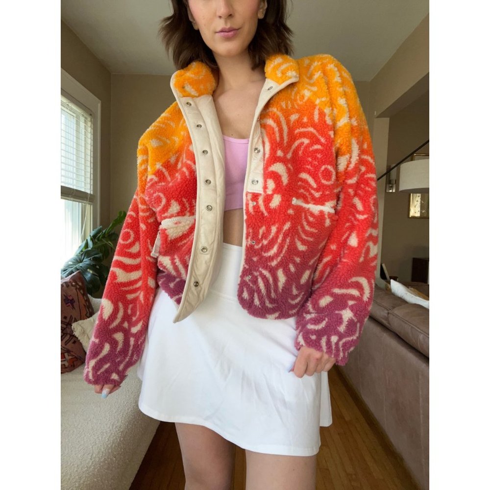 FP Movement by Free People Gradient Teddy Jacket in Orange, Pink, Cream